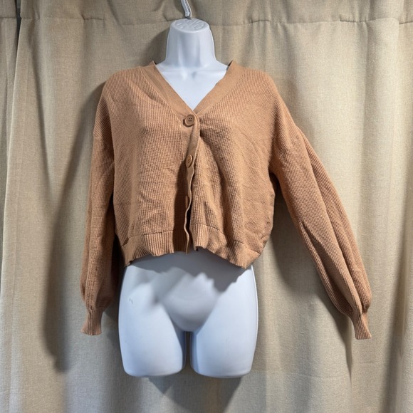 Love Ellie Womens Cardigan Sweater S Tan Brown Button Down Long Sleeve Knit - Picture 1 of 5